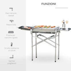 Outsunny Barbecue A Carbonella Grill BBQ Da Giardino Balcone Con Piano D’Appoggio Esterno Acciaio Inox 104 × 30 × 68cm -Prodotti Per Barbecue 11608302 4