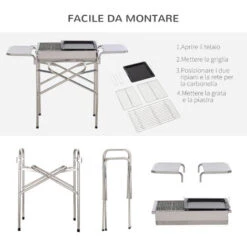 Outsunny Barbecue A Carbonella Grill BBQ Da Giardino Balcone Con Piano D’Appoggio Esterno Acciaio Inox 104 × 30 × 68cm -Prodotti Per Barbecue 11608302 5