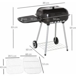 Outsunny Barbecue A Carbonella Con 2 Griglie Ripiano Laterale E Coperchio In Metallo Nero -Prodotti Per Barbecue 12003737 3