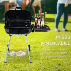 Outsunny Barbecue A Carbonella Con 2 Griglie Ripiano Laterale E Coperchio In Metallo Nero -Prodotti Per Barbecue 12003737 4