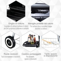 Outsunny Barbecue A Carbonella Con 2 Griglie Ripiano Laterale E Coperchio In Metallo Nero -Prodotti Per Barbecue 12003737 5