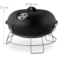 Relaxdays Barbecue A Sfera, Portatile, Con Coperchio, Ampia Superficie Di Cottura, Carbonella In Legno, Ø36cm, Nero -Prodotti Per Barbecue 13220465 4