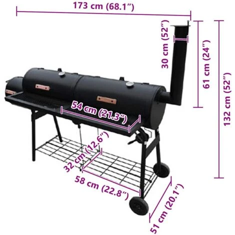 Barbecue Con Affumicatore Nevada XL Nero VidaXL 4 Barbecue Con Affumicatore Nevada XL Nero VidaXL - immagine 2