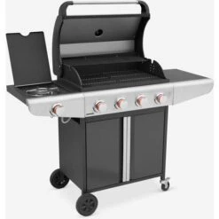 Barbecue A Gas - Modello Bazin 4 Grigio Antracite - Cucina Da Esterno 4 Bruciatori + 1 Fornello Laterale Con Ripiani E Termometro, Armadietto E Ruote -Prodotti Per Barbecue 20084155 4