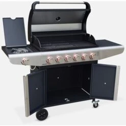 Barbecue A Gas - Bazin 6 Grigio Antracite - Cucina Da Esterno 6 Bruciatori + 1 Fornello Laterale Con Ripiani E Termometro, Armadietto E Ruote -Prodotti Per Barbecue 20084156 4