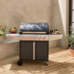 Barbecue A Gas - Bazin 6 Grigio Antracite - Cucina Da Esterno 6 Bruciatori + 1 Fornello Laterale Con Ripiani E Termometro, Armadietto E Ruote -Prodotti Per Barbecue 20084156 5