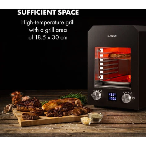 Klarstein Hannibal Grill Ad Alta Temperatura Indoor 2.200W 850°C Acciaio Inox Nero 4 Klarstein Hannibal Grill Ad Alta Temperatura Indoor 2.200W 850°C Acciaio Inox Nero - immagine 2