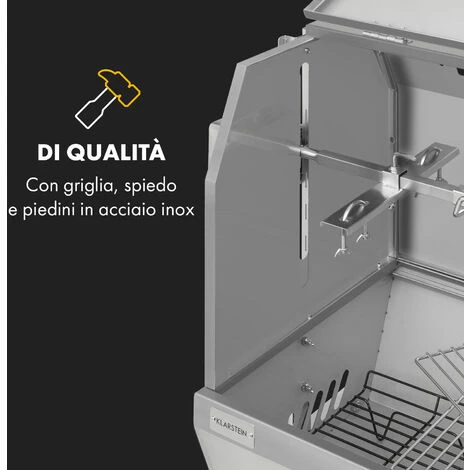 Klarstein Sauenland Pro XL, Griglia Per Maialino, Girarrosto, 4 Rotelle Di Acciaio Inox, 15W 5 Klarstein Sauenland Pro XL, Griglia Per Maialino, Girarrosto, 4 Rotelle Di Acciaio Inox, 15W - immagine 3