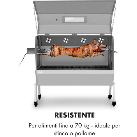 Klarstein Sauenland Pro XL, Griglia Per Maialino, Girarrosto, 4 Rotelle Di Acciaio Inox, 15W 6 Klarstein Sauenland Pro XL, Griglia Per Maialino, Girarrosto, 4 Rotelle Di Acciaio Inox, 15W - immagine 4