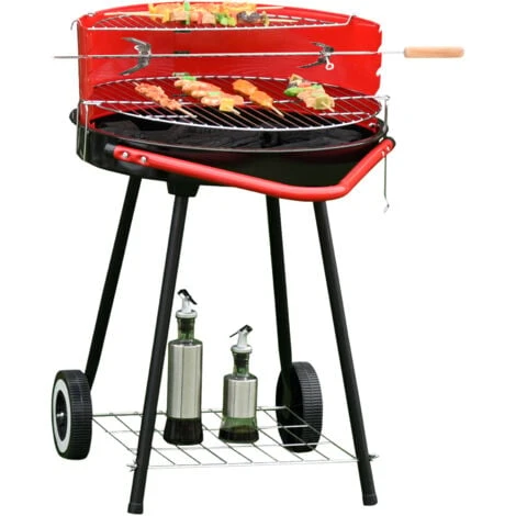 Outsunny Barbecue Grill A Carbone Altezza Regolabile Con Ruote, Nero E Rosso 67 X 51 X 82 Cm 3 Outsunny Barbecue Grill A Carbone Altezza Regolabile Con Ruote, Nero E Rosso 67 X 51 X 82 Cm