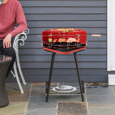 Outsunny Barbecue Grill A Carbone Altezza Regolabile Con Ruote, Nero E Rosso 67 X 51 X 82 Cm 4 Outsunny Barbecue Grill A Carbone Altezza Regolabile Con Ruote, Nero E Rosso 67 X 51 X 82 Cm - immagine 2