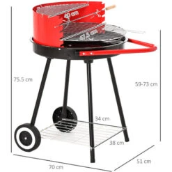 Outsunny Barbecue Grill A Carbone Altezza Regolabile Con Ruote, Nero E Rosso 67 X 51 X 82 Cm 9 Outsunny Barbecue Grill A Carbone Altezza Regolabile Con Ruote, Nero E Rosso 67 X 51 X 82 Cm -Prodotti Per Barbecue 28945851 3