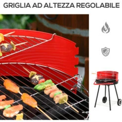 Outsunny Barbecue Grill A Carbone Altezza Regolabile Con Ruote, Nero E Rosso 67 X 51 X 82 Cm 11 Outsunny Barbecue Grill A Carbone Altezza Regolabile Con Ruote, Nero E Rosso 67 X 51 X 82 Cm -Prodotti Per Barbecue 28945851 5