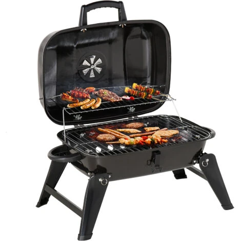 Outsunny Barbecue BBQ Grill Da Tavolo A Carbonella Portatile Pieghevole, Ferro, Nero, 59x43x36 Cm 3 Outsunny Barbecue BBQ Grill Da Tavolo A Carbonella Portatile Pieghevole, Ferro, Nero, 59x43x36 Cm