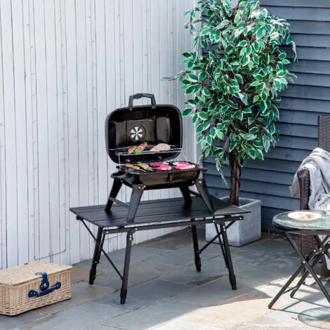 Outsunny Barbecue BBQ Grill Da Tavolo A Carbonella Portatile Pieghevole, Ferro, Nero, 59x43x36 Cm 4 Outsunny Barbecue BBQ Grill Da Tavolo A Carbonella Portatile Pieghevole, Ferro, Nero, 59x43x36 Cm - immagine 2