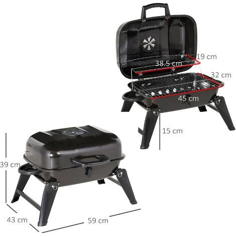 Outsunny Barbecue BBQ Grill Da Tavolo A Carbonella Portatile Pieghevole, Ferro, Nero, 59x43x36 Cm 5 Outsunny Barbecue BBQ Grill Da Tavolo A Carbonella Portatile Pieghevole, Ferro, Nero, 59x43x36 Cm - immagine 3