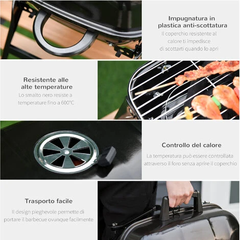 Outsunny Barbecue BBQ Grill Da Tavolo A Carbonella Portatile Pieghevole, Ferro, Nero, 59x43x36 Cm 7 Outsunny Barbecue BBQ Grill Da Tavolo A Carbonella Portatile Pieghevole, Ferro, Nero, 59x43x36 Cm - immagine 5