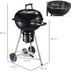 Outsunny Barbecue In Ghisa Con 2 Ruote 2 Griglie Coperchio E Termometro 50x63x94cm -Prodotti Per Barbecue 29447028 3