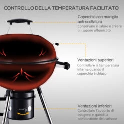 Outsunny Barbecue In Ghisa Con 2 Ruote 2 Griglie Coperchio E Termometro 50x63x94cm -Prodotti Per Barbecue 29447028 4