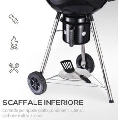 Outsunny Barbecue In Ghisa Con 2 Ruote 2 Griglie Coperchio E Termometro 50x63x94cm -Prodotti Per Barbecue 29447028 5