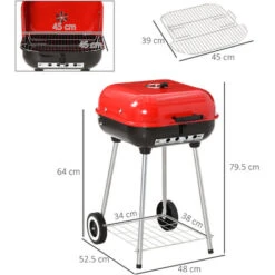 Outsunny Barbecue A Carbonella BBQ Grill Con Coperchio E Ruote 45 × 47.5 × 70cm -Prodotti Per Barbecue 29808856 3