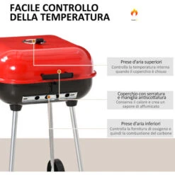 Outsunny Barbecue A Carbonella BBQ Grill Con Coperchio E Ruote 45 × 47.5 × 70cm -Prodotti Per Barbecue 29808856 4