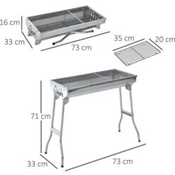 Outsunny Griglia Barbecue Portatile E Pieghevole In Acciaio Inox, 73x33x71cm -Prodotti Per Barbecue 29809184 3