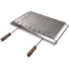 Graticola In Acciaio Inox Per Barbecue Camino Stufa Con Manici Legno Smontabili Misura A Scelta : 67x40 Cm