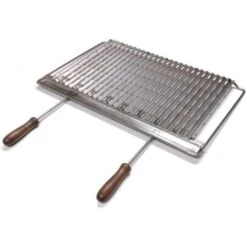 Graticola In Acciaio Inox Per Barbecue Camino Stufa Con Manici Legno Smontabili Misura A Scelta : 67x40 Cm