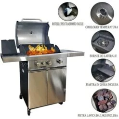 BARBECUE A GAS E PIETRA LAVICA ACCIAIO INOX 3 FUOCHI + FORNELLO LATERALE 37790 9 BARBECUE A GAS E PIETRA LAVICA ACCIAIO INOX 3 FUOCHI + FORNELLO LATERALE 37790 -Prodotti Per Barbecue 33601075 3