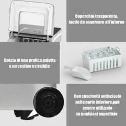 Macchina Del Ghiaccio Silenziosa, Fabbricatore Di Ghiaccio Per Uso Domestico, 12kg Al Giorno, Con Serbatoio Dell'Acquadi 1,6 Litri, Facile Da Usare, 30x22x29,5 Cm (Argento) 9 Macchina Del Ghiaccio Silenziosa, Fabbricatore Di Ghiaccio Per Uso Domestico, 12kg Al Giorno, Con Serbatoio Dell'Acquadi 1,6 Litri, Facile Da Usare, 30x22x29,5 Cm (Argento) -Prodotti Per Barbecue 37329464 3