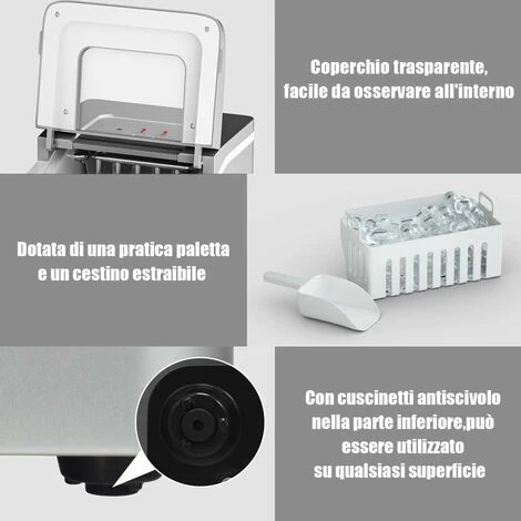 Macchina Del Ghiaccio Silenziosa, Fabbricatore Di Ghiaccio Per Uso Domestico, 12kg Al Giorno, Con Serbatoio Dell'Acquadi 1,6 Litri, Facile Da Usare, 30x22x29,5 Cm (Argento) 5 Macchina Del Ghiaccio Silenziosa, Fabbricatore Di Ghiaccio Per Uso Domestico, 12kg Al Giorno, Con Serbatoio Dell'Acquadi 1,6 Litri, Facile Da Usare, 30x22x29,5 Cm (Argento) - immagine 3