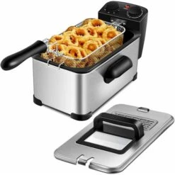 GOPLUS Friggitrice Professionale 3,5Lcon Cestello, Friggitrice Per Uso Commerciale E Domestico, Cestello Estraibile Con Manico Lungo, In Acciaio Inossidabile, 55x24x21cm