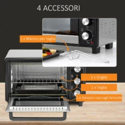 HOMCOM Fornetto Elettrico 16L Temperatura Regolabile E Timer, 3 Metodi Di Cottura E Accessori Inclusi, 44x32x28.1cm - Argento/Nero -Prodotti Per Barbecue 42725635 4