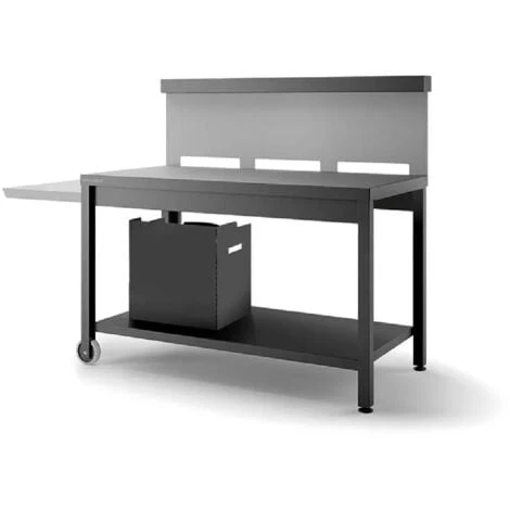 Tavolo Su Ruote Con Credenza Per Plancha, Acciaio Nero E Grigio Forge Adour 3 Tavolo Su Ruote Con Credenza Per Plancha, Acciaio Nero E Grigio Forge Adour