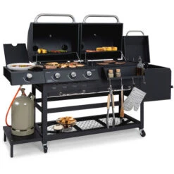 Klarstein Kingsville Smoker, Griglia Combinata, Affumicatore, Gas, Carbonella, 3+1 Bruciatori, 13,5 KW