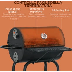 Outsunny Barbecue A Carbone Con Coperchio, Termometro, Mensole E Ruote, 68x63x102cm, Nero -Prodotti Per Barbecue 54558145 4