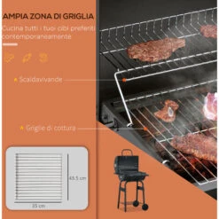 Outsunny Barbecue A Carbone Con Coperchio, Termometro, Mensole E Ruote, 68x63x102cm, Nero -Prodotti Per Barbecue 54558145 5