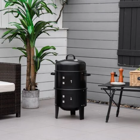 Outsunny Barbecue A Carbone 3 In 1 Con Coperchio, Termometro E 3 Livelli Indipendenti, In Acciaio Nero 4 Outsunny Barbecue A Carbone 3 In 1 Con Coperchio, Termometro E 3 Livelli Indipendenti, In Acciaio Nero - immagine 2