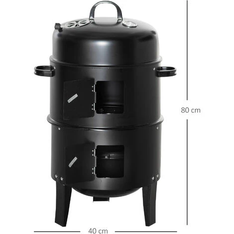 Outsunny Barbecue A Carbone 3 In 1 Con Coperchio, Termometro E 3 Livelli Indipendenti, In Acciaio Nero 5 Outsunny Barbecue A Carbone 3 In 1 Con Coperchio, Termometro E 3 Livelli Indipendenti, In Acciaio Nero - immagine 3