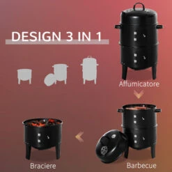 Outsunny Barbecue A Carbone 3 In 1 Con Coperchio, Termometro E 3 Livelli Indipendenti, In Acciaio Nero 10 Outsunny Barbecue A Carbone 3 In 1 Con Coperchio, Termometro E 3 Livelli Indipendenti, In Acciaio Nero -Prodotti Per Barbecue 54558151 4