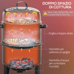 Outsunny Barbecue A Carbone 3 In 1 Con Coperchio, Termometro E 3 Livelli Indipendenti, In Acciaio Nero 11 Outsunny Barbecue A Carbone 3 In 1 Con Coperchio, Termometro E 3 Livelli Indipendenti, In Acciaio Nero -Prodotti Per Barbecue 54558151 5