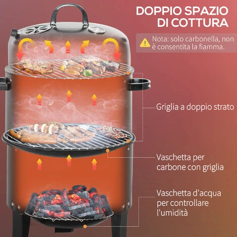 Outsunny Barbecue A Carbone 3 In 1 Con Coperchio, Termometro E 3 Livelli Indipendenti, In Acciaio Nero 7 Outsunny Barbecue A Carbone 3 In 1 Con Coperchio, Termometro E 3 Livelli Indipendenti, In Acciaio Nero - immagine 5
