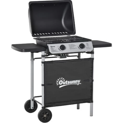 Outsunny Barbecue A Gas Con Coperchio, Bruciatori Da 5.6kW, BBQ E Ruote, 104x49x99cm 3 Outsunny Barbecue A Gas Con Coperchio, Bruciatori Da 5.6kW, BBQ E Ruote, 104x49x99cm