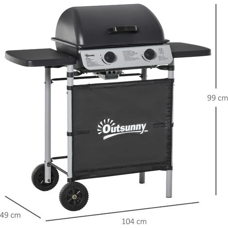 Outsunny Barbecue A Gas Con Coperchio, Bruciatori Da 5.6kW, BBQ E Ruote, 104x49x99cm 5 Outsunny Barbecue A Gas Con Coperchio, Bruciatori Da 5.6kW, BBQ E Ruote, 104x49x99cm - immagine 3