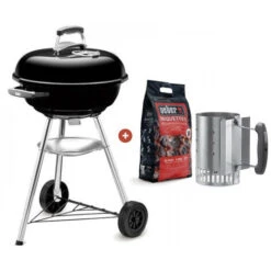 BARBECUE A CARBONE CLASSIC NERO CON PACCO BRICCHETTI DA 2KG E CIMINIERA ACCENSIONE OMAGGIO - COMPACT KETTLE 47CM WEBER