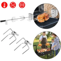 Set Di Spiedini Per Barbecue In Acciaio Inox, 107 Cm, Con Motore, 4 Aghi Per Carne, 220 V – 240 V, Girarrosto Elettrico, Girarrosto HENGMEI -Prodotti Per Barbecue 88136364 3