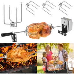 Barbecue Elettrici Set Di Spiedo Per Carne BBQ In Acciaio Inox 107cm Morsetto Per Carne BBQ Con Motore Incl. Aghi Per Carne, 220V - 240V HENGMEI -Prodotti Per Barbecue 88136445 3