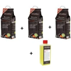 LotusGrill - 3 Confezioni Di Carbone Di Legno Di Faggio Da 2,5 Kg, Con LotusGrill E Gel Combustibile Da 500 Ml