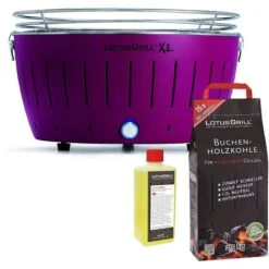 Barbecue Viola XL Con Batterie E Cavo Di Alimentazione USB + 2.5Kg Di Carbonella Di Faggio + Gel Combustibile 500ml -Lotus Grill